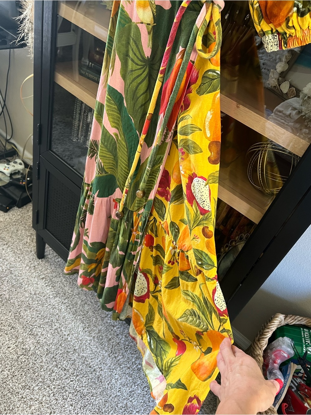 FARM Rio Yellow, Pink & Green Tropical Fruit Wrap Maxi Dress 🥭 - Picture 6 of 16